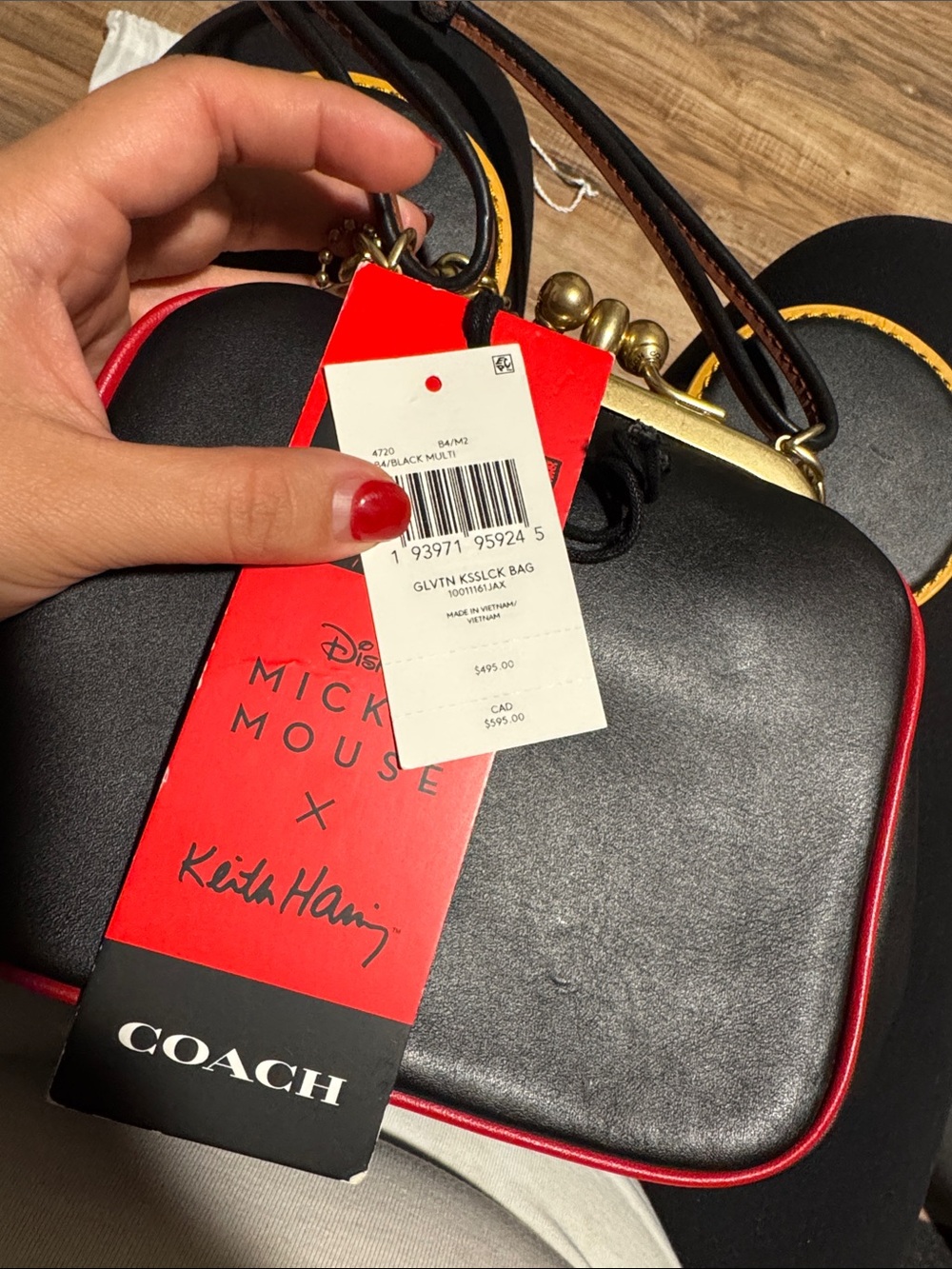 COACH x Disney Mickey Mouse Black Leather Crossbody and Gold Chain - Picture 3 of 4